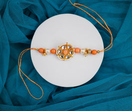 Orange white Crystal bhai rakhi