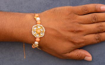 Orange white Crystal bhai rakhi