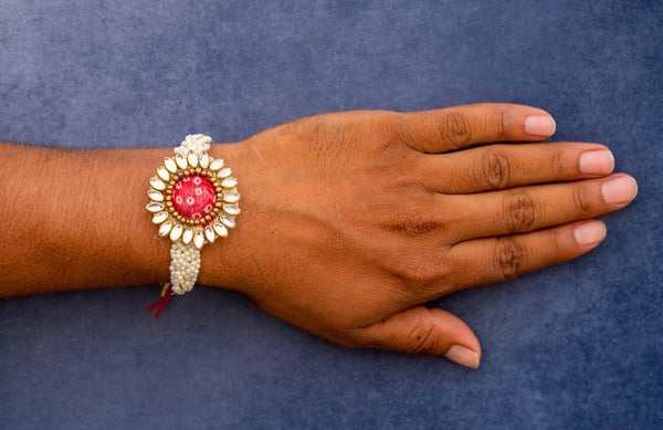 Red Crystal pearl bhai rakhi