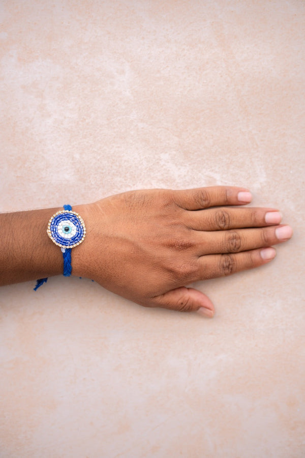 Blue evil eye pearl bhai rakhi