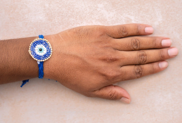 Blue evil eye pearl bhai rakhi