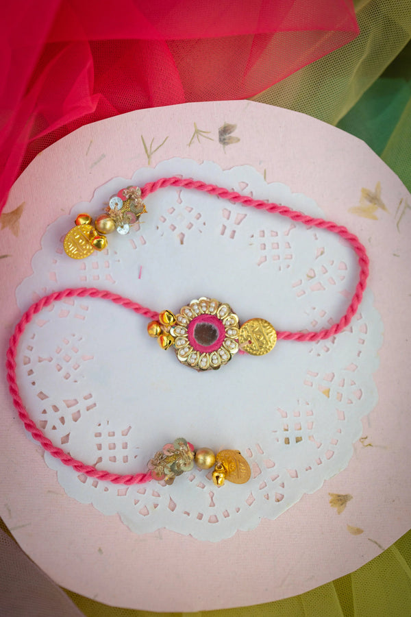Bhai Golden Pink Mirror Rakhi