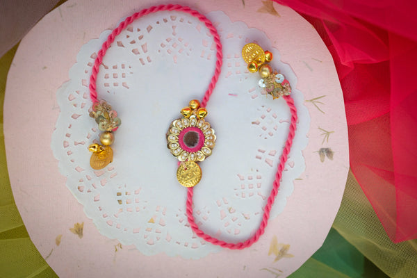 Bhai Golden Pink Mirror Bulk Rakhi