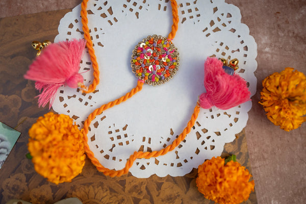 Bhai Orange Pink Purple Beaded Bulk Rakhi