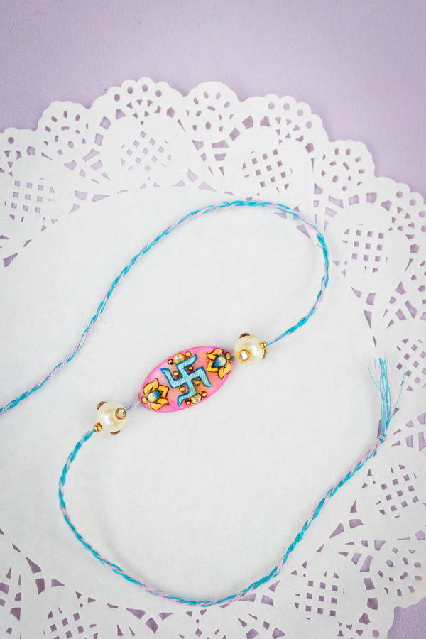 Bhai Pink Blue Swastik Rakhi