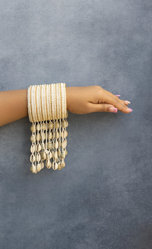 White Kodi multilayer Beaded hangings Bangle