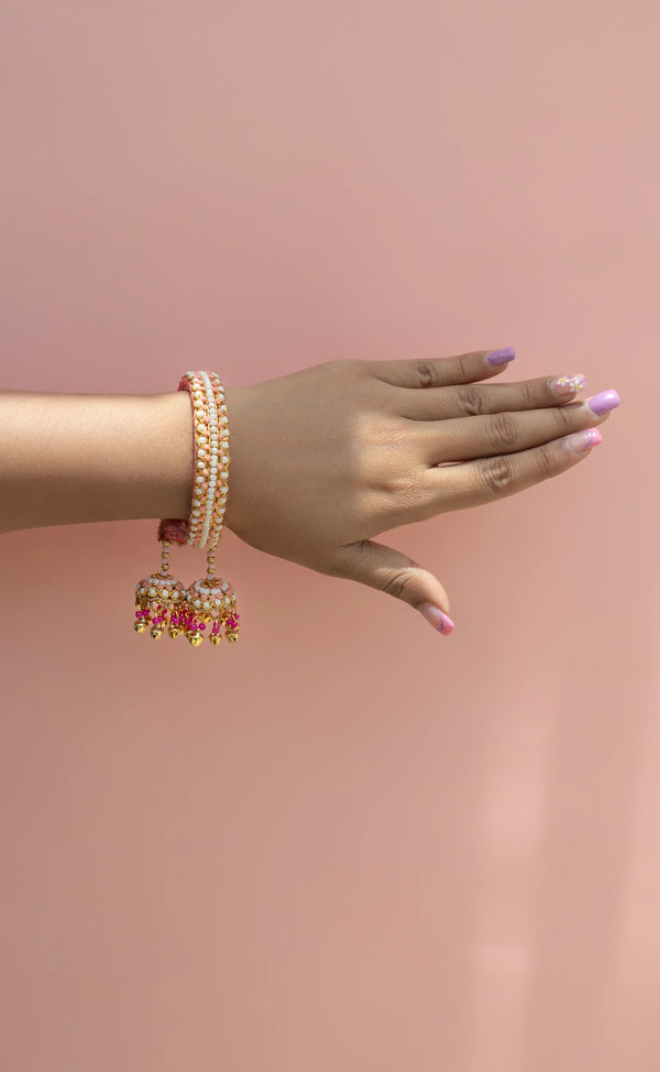 Pink White Beaded Bangle