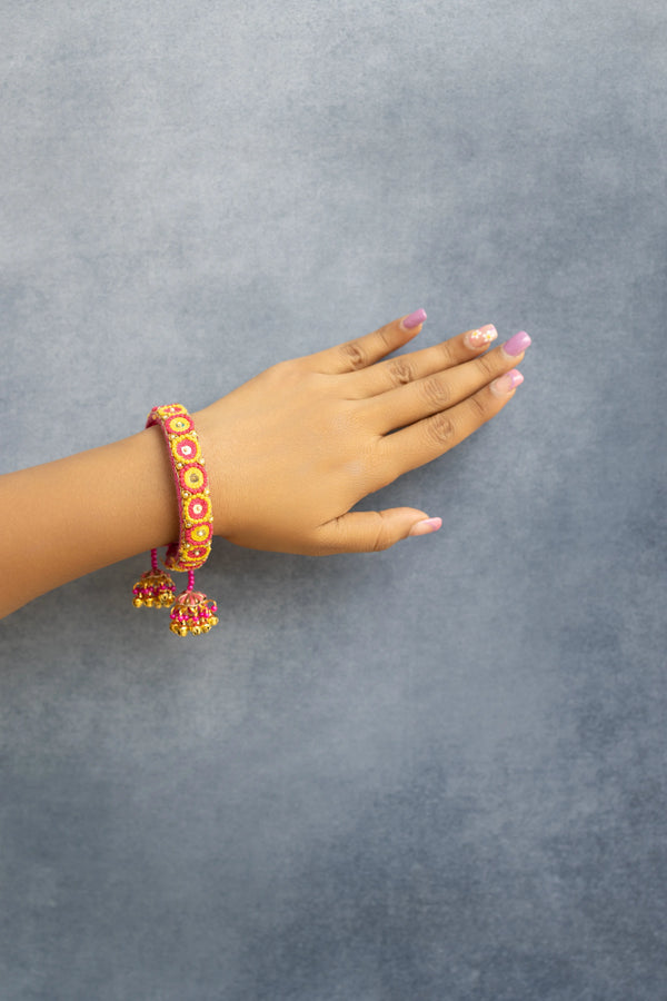 Yellow Pink Beaded Bangle
