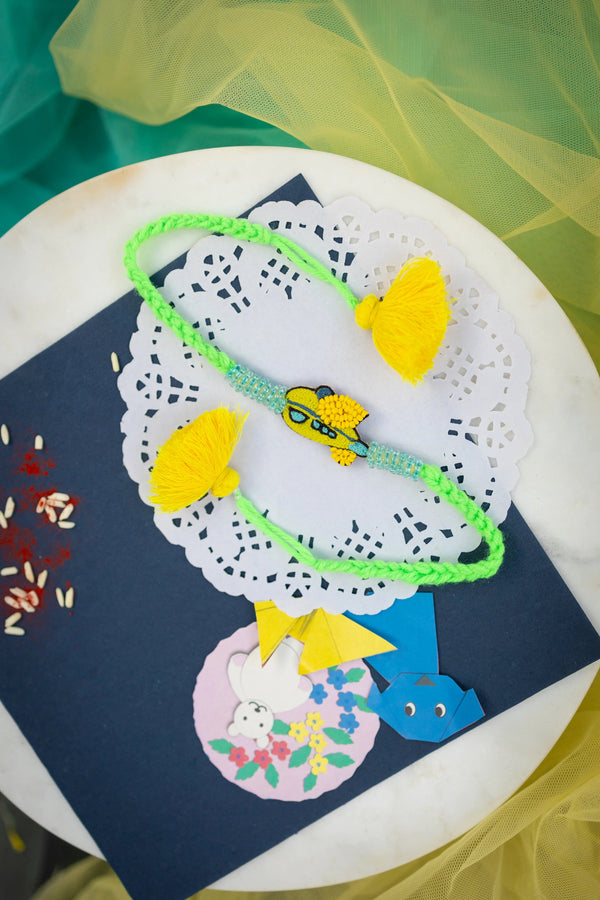 Kid's Yellow and Blue Aeroplane Beaded Rakhi